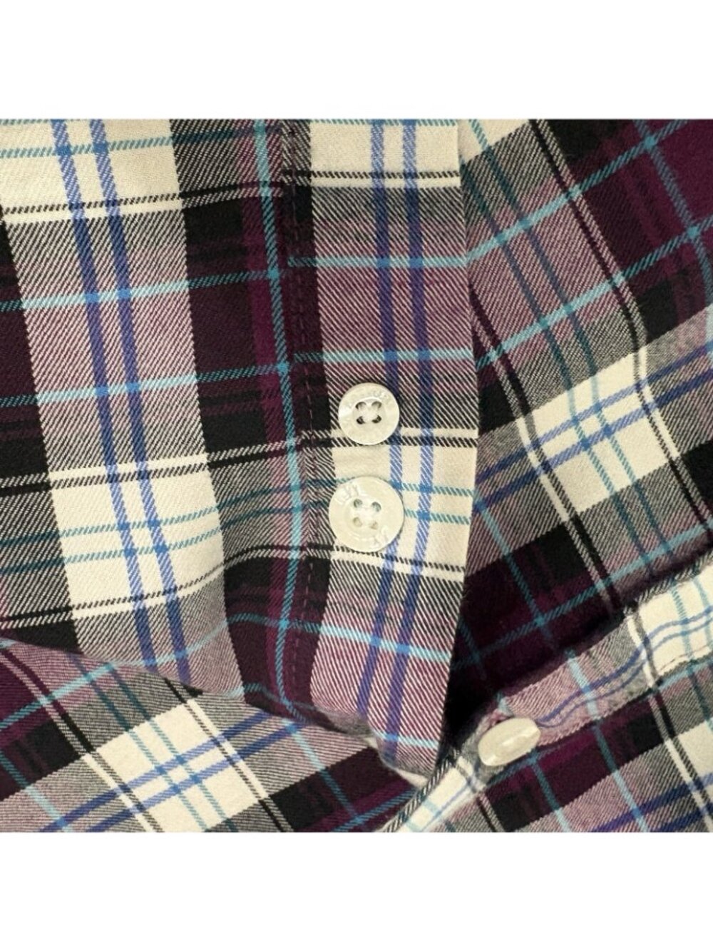 Le Tigre Purple Plaid Flannel Button Front Long Sleeve Shirt - Picture 12 of 14